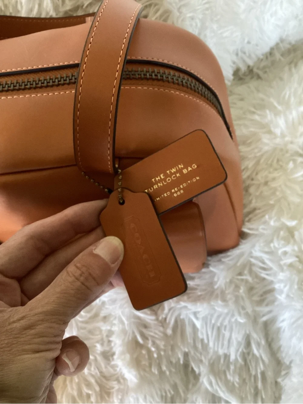 Coach Turnlock Toffee Leather Double Pocket Satchel